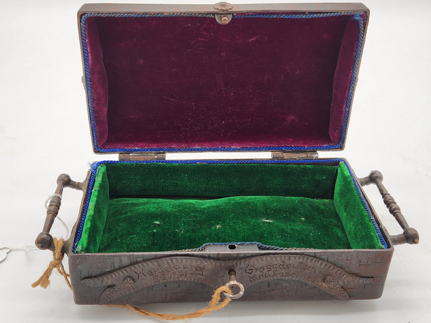 WWII German Trench Art Iron Box 1942 Heidelberg Etched Heart Sweetheart Casket 110th Inf HQ