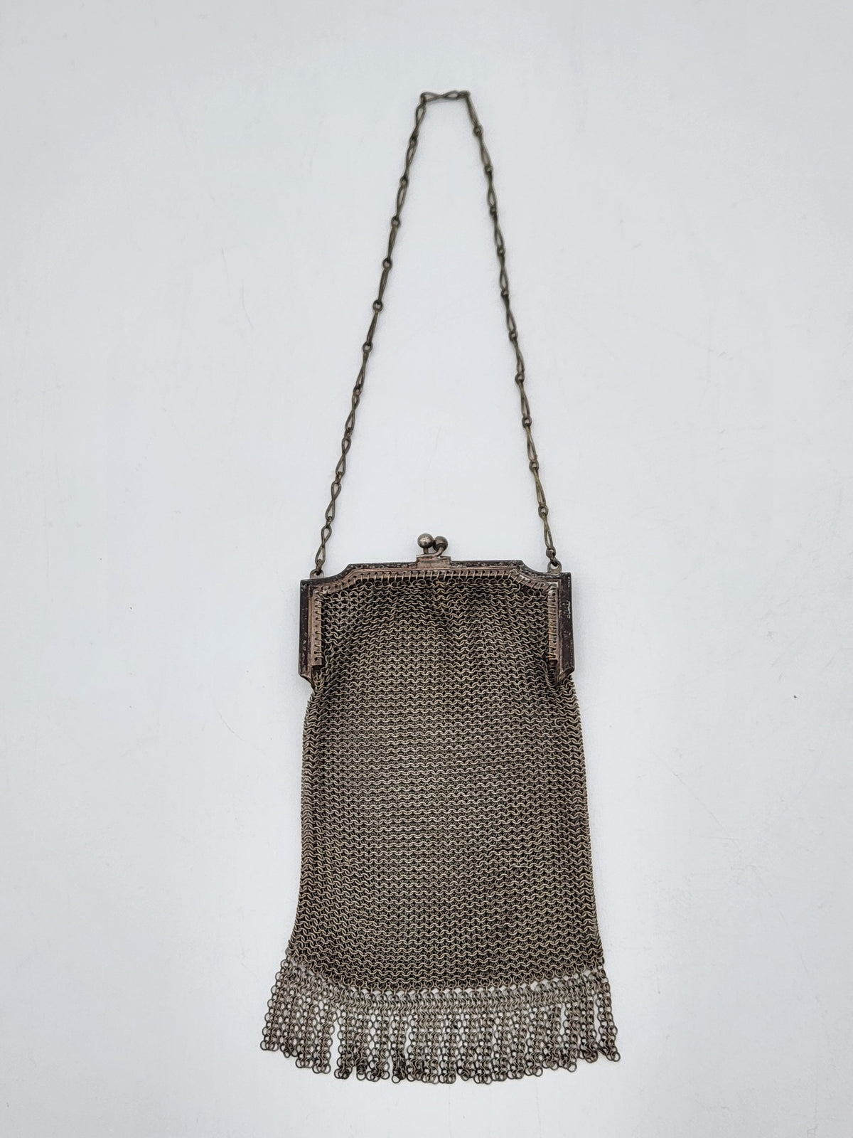 Antique Whiting & Davis Silver Tone Ring Mesh Flapper Evening Bag Chain Purse 1920s