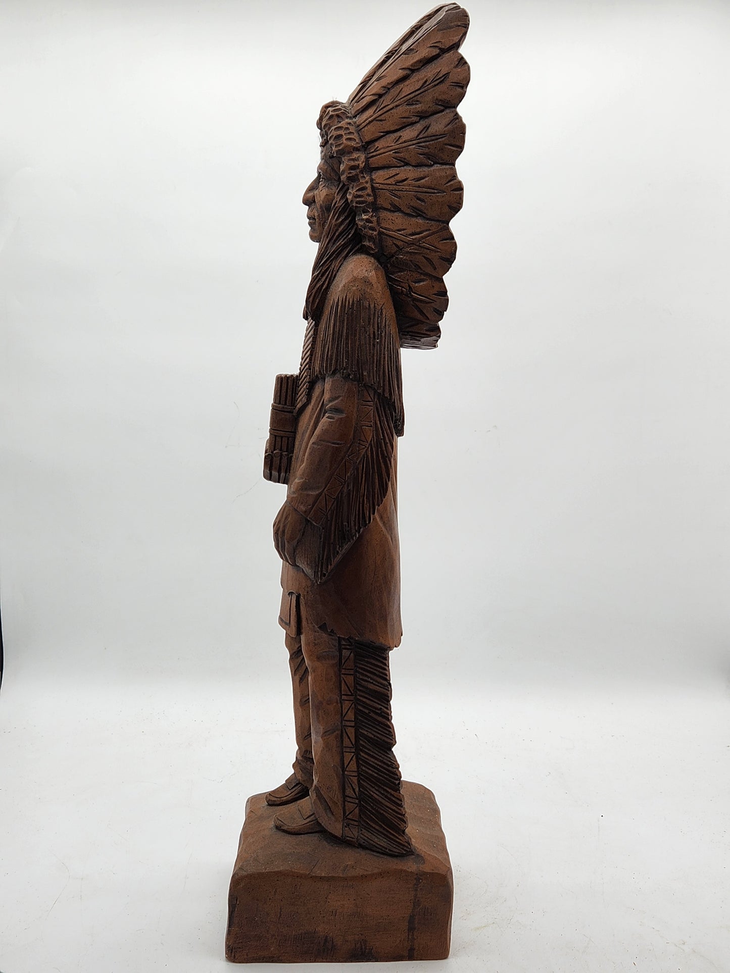 Vintage Hand Carved Wood Chief Statue | 20" Countertop Cigar Store Indian | Folk Art
