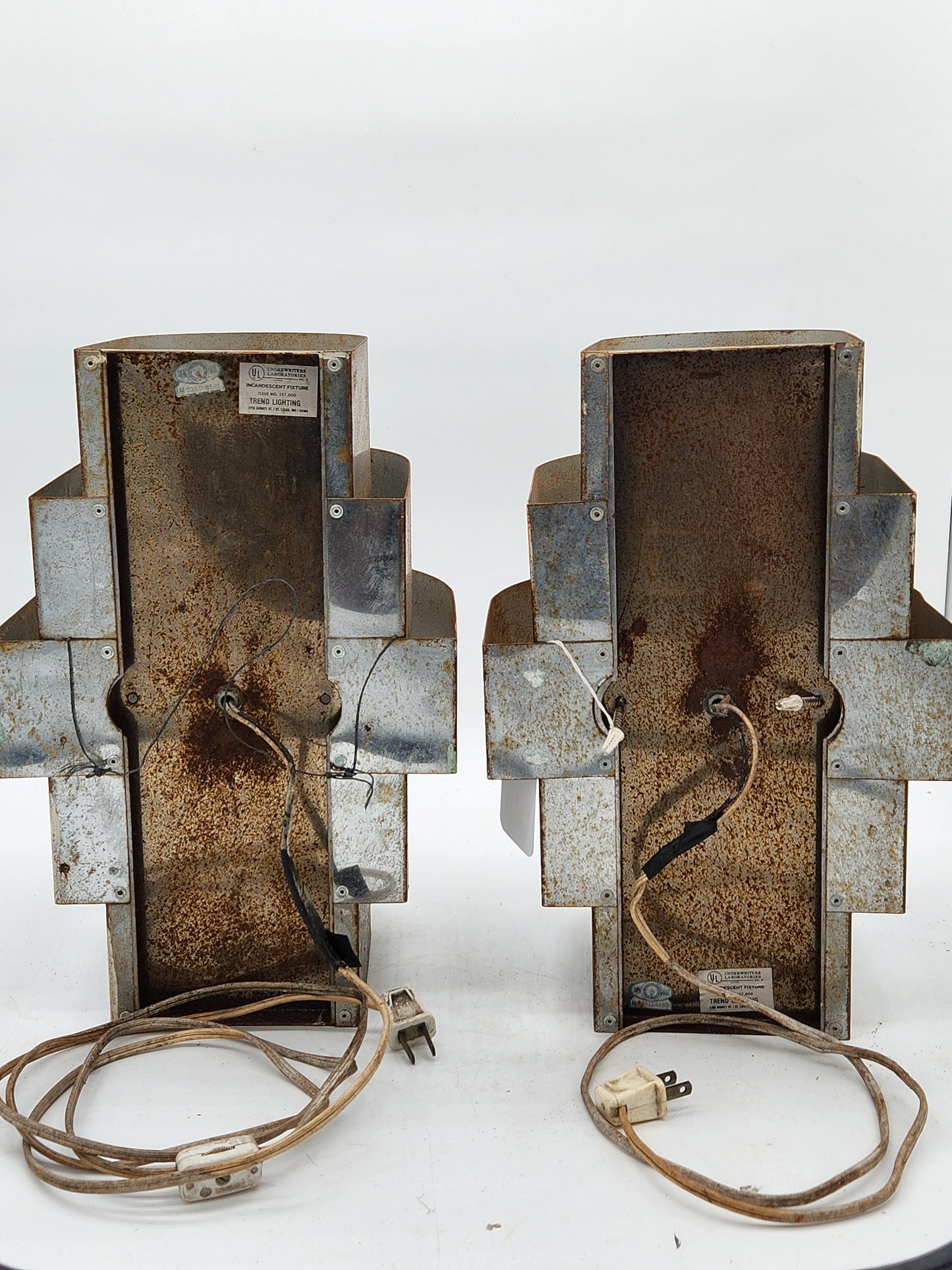 Pair Vintage 1970s Trend Lighting Nested Arch Wall Sconces - MCM Rainbow Ribbon Design