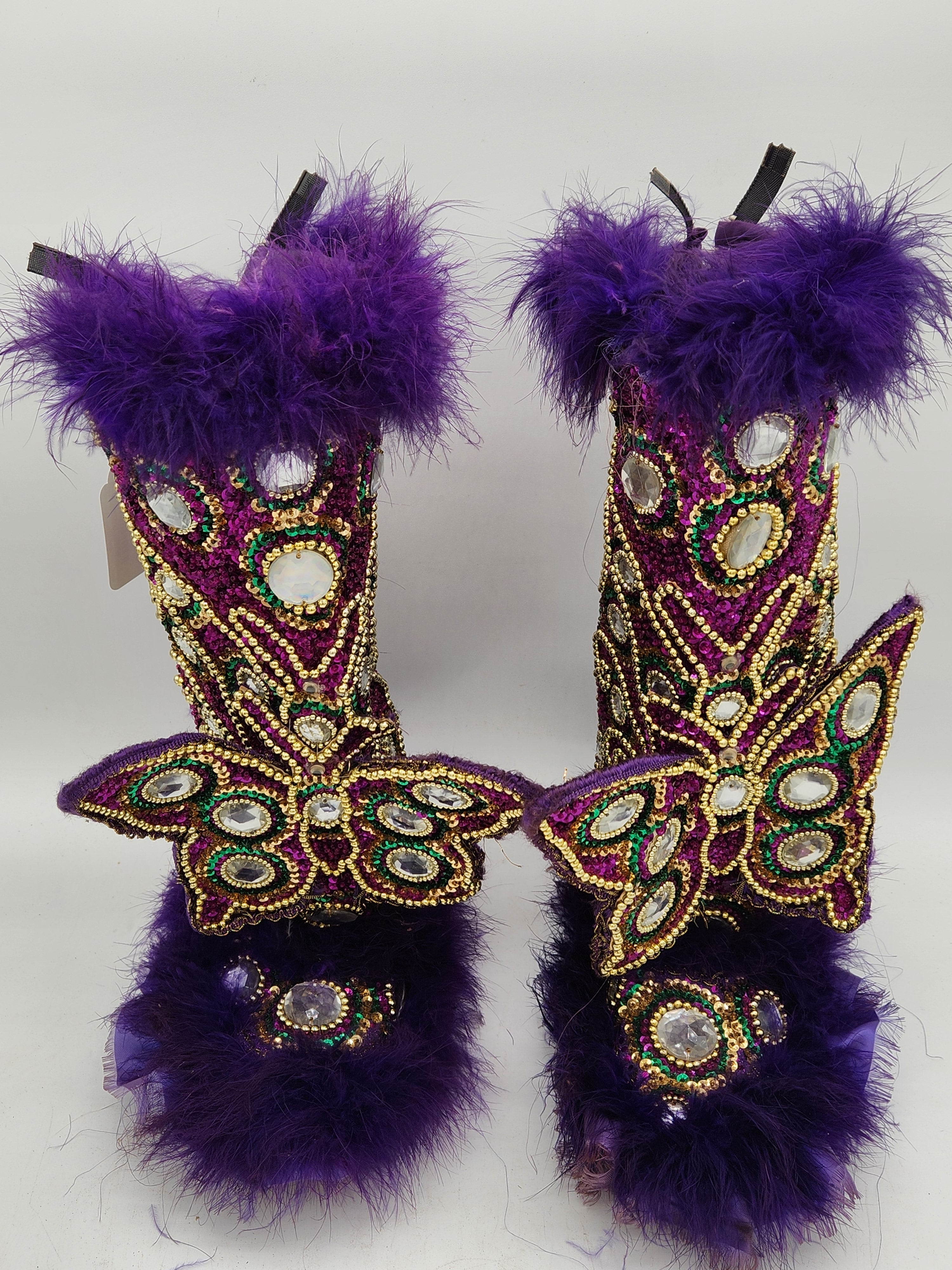 Authentic Uptown Mardi Gras Indian Purple Butterfly Suit - Boots & Matching Armband.