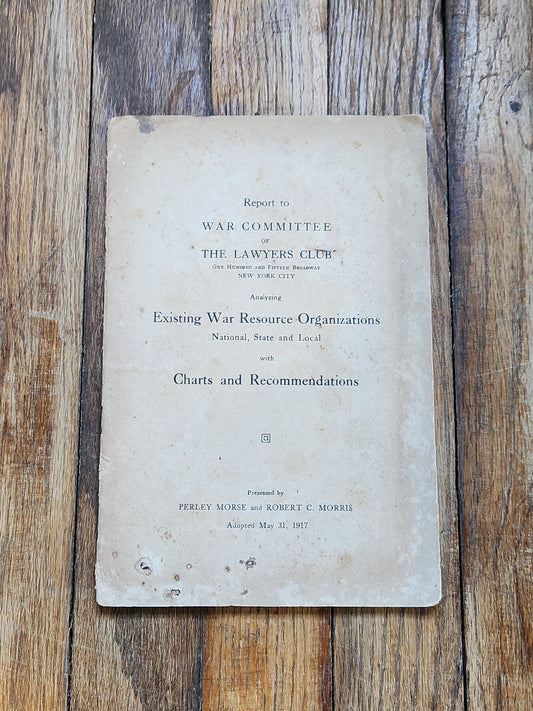 1917 Report to War Committee of The Lawyers Club NYC — WWI Resource Organization Charts & Recommendations — Charles Evans Hughes, Hamilton Fish Jr.