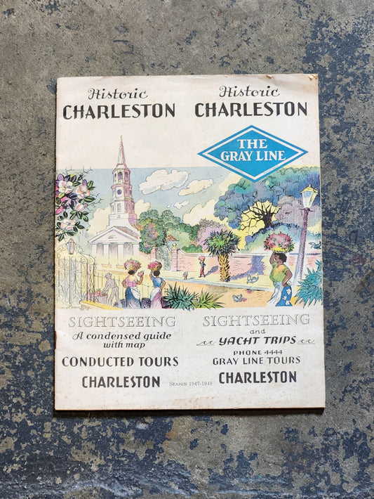 Vintage 1947–1948 Charleston SC Gray Line Tours Travel Guide Booklet w/ Map & Ads