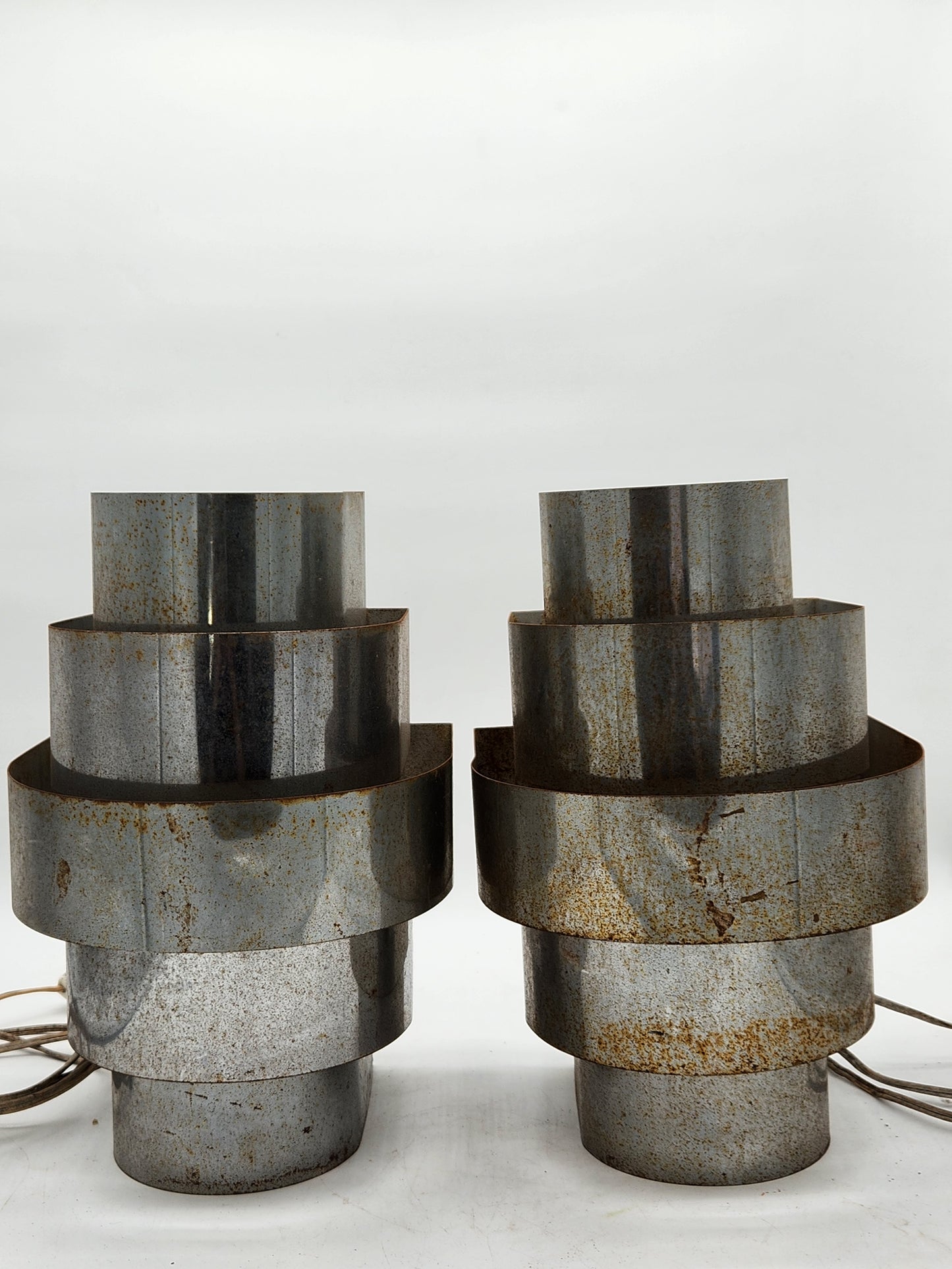 Pair Vintage 1970s Trend Lighting Nested Arch Wall Sconces - MCM Rainbow Ribbon Design