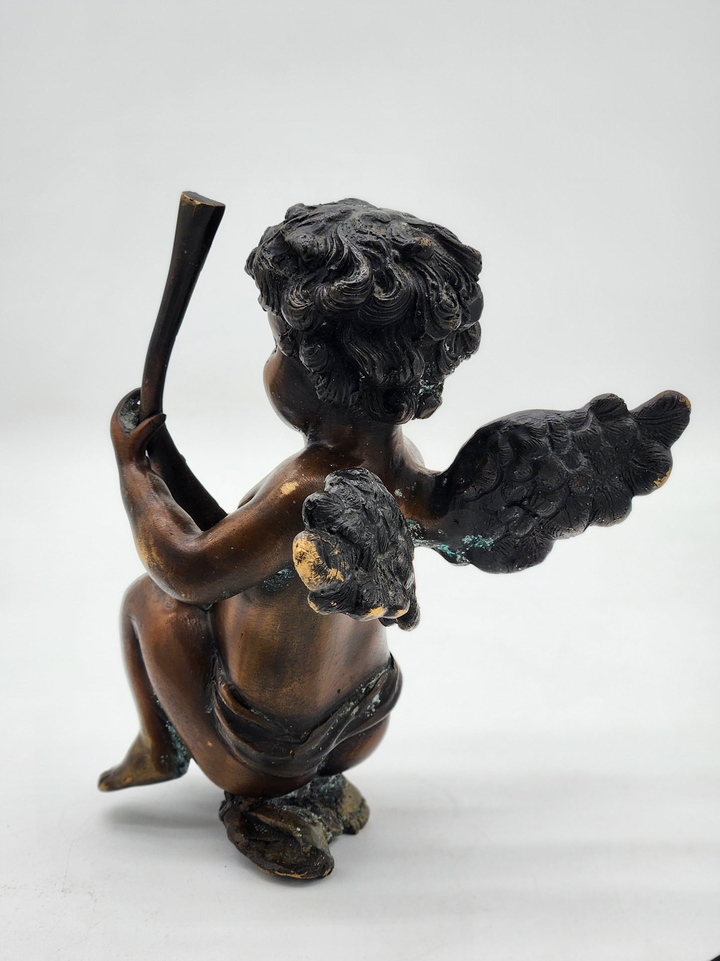 Antique Solid Bronze Kneeling Cherub Putto Clock Topper Ornament Statue 8 Inch