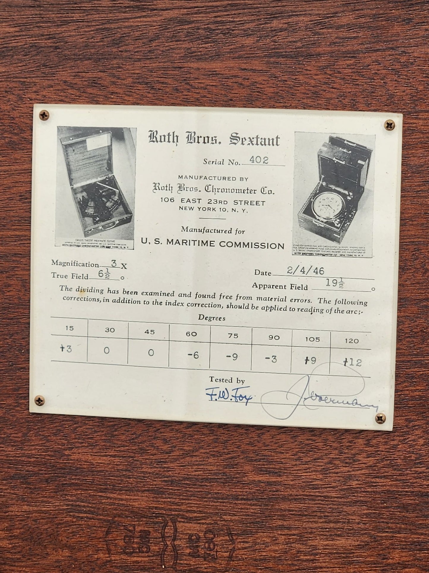 Sextant & Case - 1940s Us Maritime - Roth Bros New York