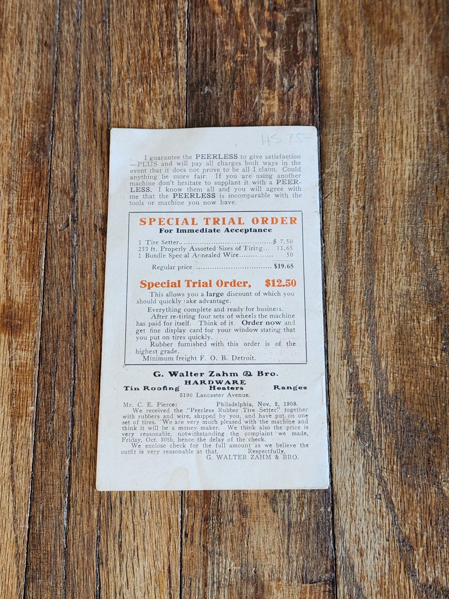 1908 Peerless Rubber Tire Setter Sales Booklet Detroit Bicycle Tool Ephemera