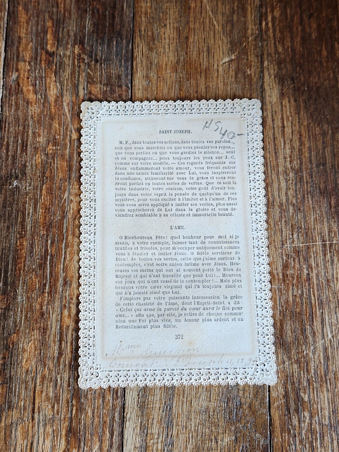 Antique French Lace Communion Card — St. Joseph with Child Jesus — c. 1880s–1890s