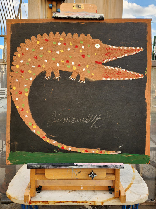 RARE Jimmy Lee Sudduth Folk Art Painting | SPOTTED ALLIGATOR / CROCODILE | Signed Outsider Art on Board