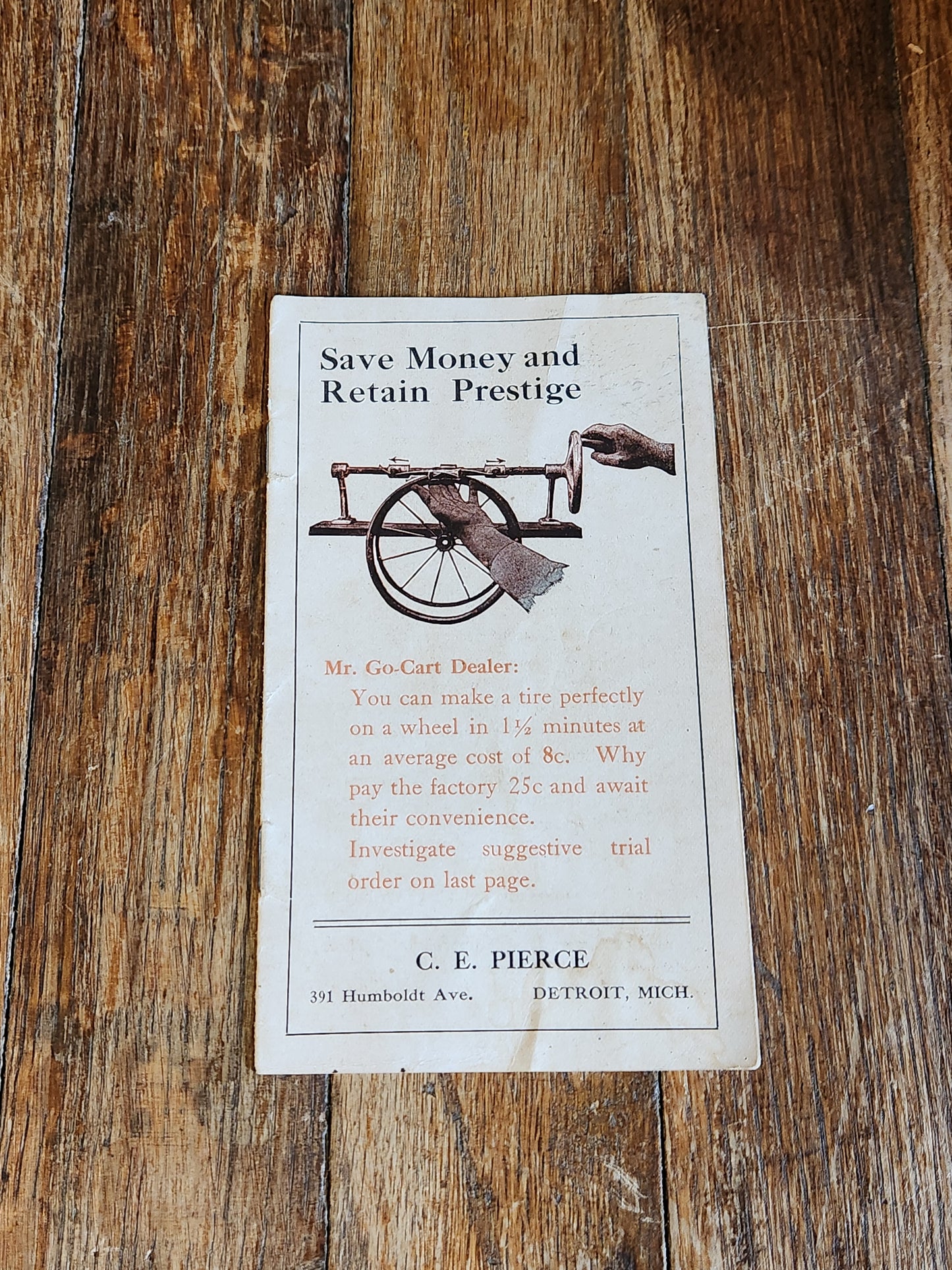 1908 Peerless Rubber Tire Setter Sales Booklet Detroit Bicycle Tool Ephemera