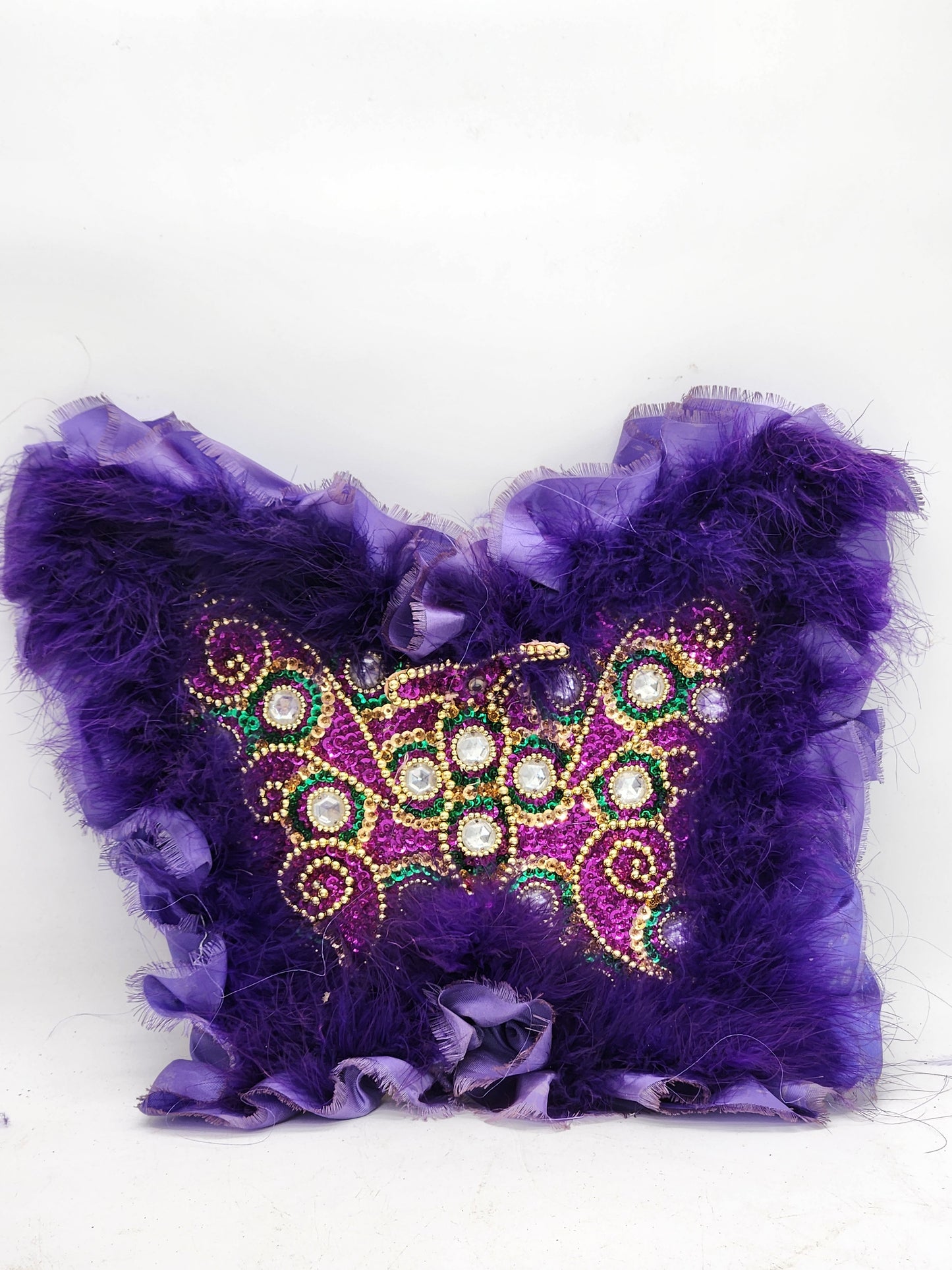 Authentic Uptown Mardi Gras Indian Purple Butterfly Suit - Boots & Matching Armband.