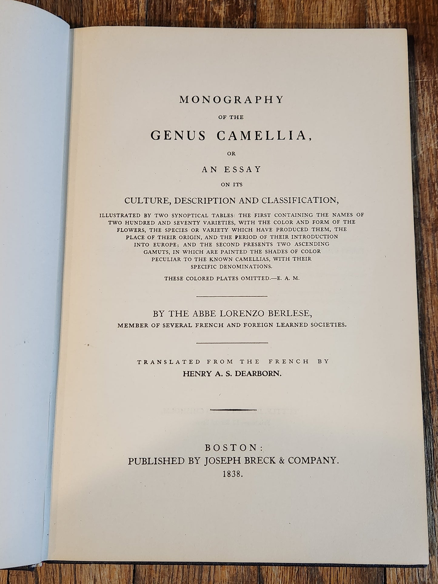 1838 Monography Genus Camellia Abbe Berlese 1st Amer Ed Louisiana Provenance