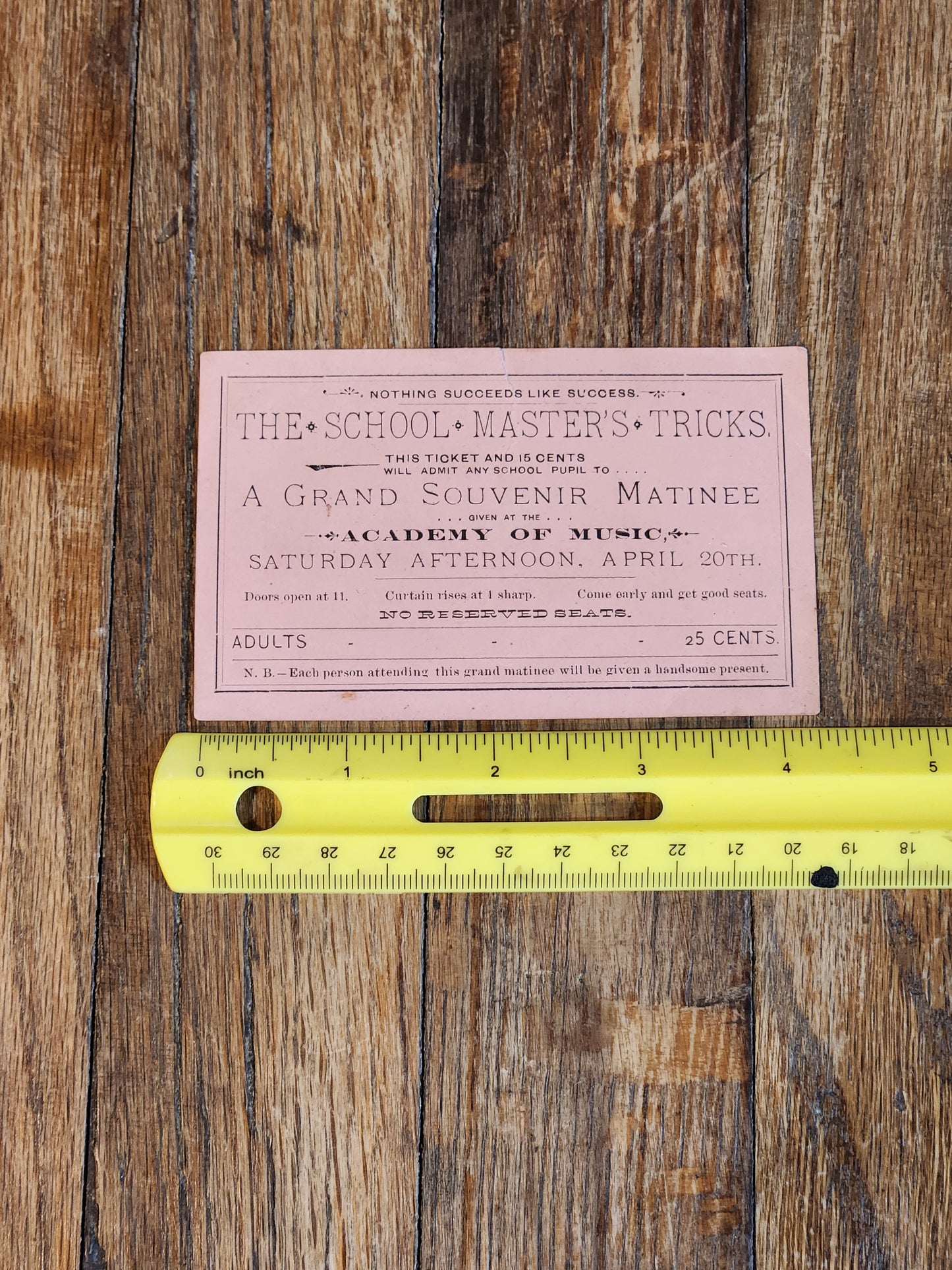 1880s School Matinee Theater Ticket – Academy of Music – Victorian Ephemera