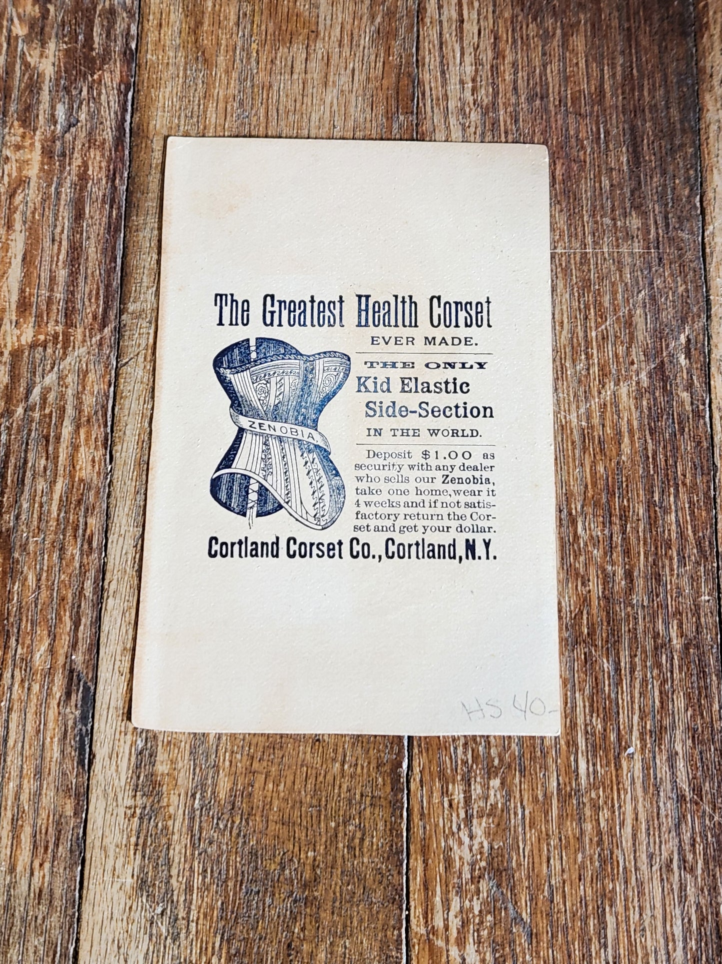 Victorian Trade Card Zenobia Health Corset Cortland NY Woman Floral c1890s
