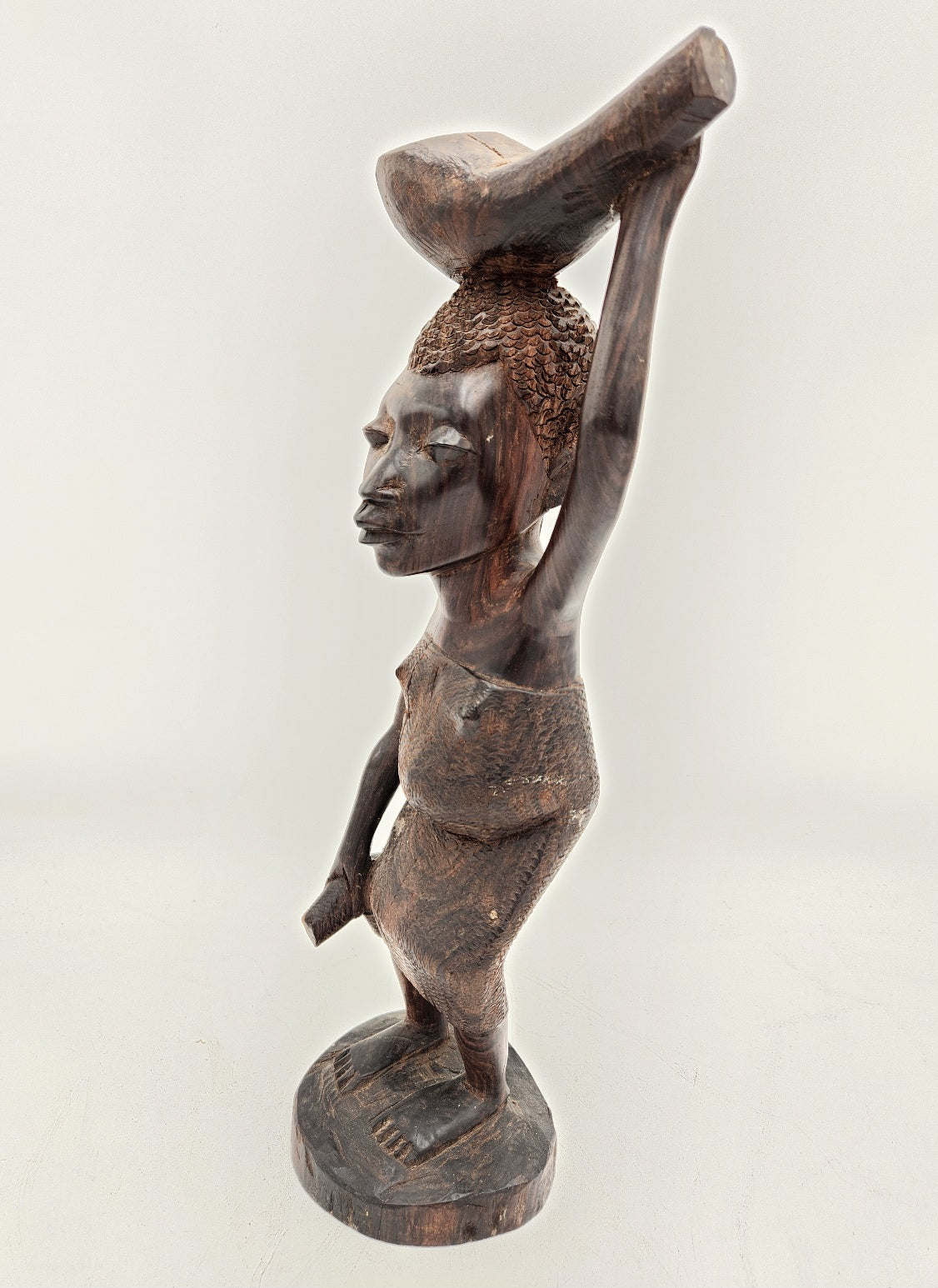 Vintage Wood Carved African Woman Carrying items