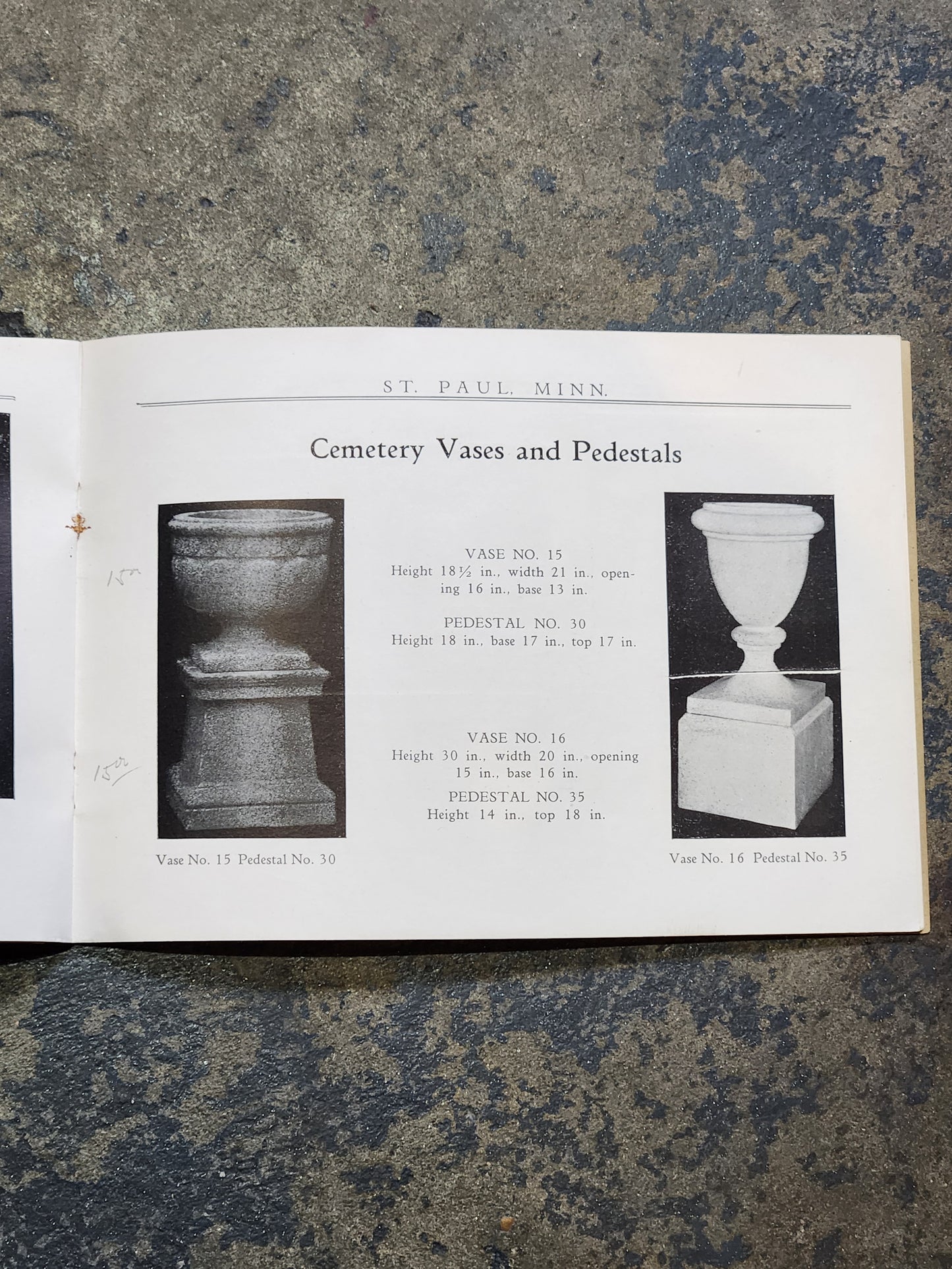 c.1920 Saint Paul Cement Works Catalog | Concrete Bird Baths Cemetery Vases