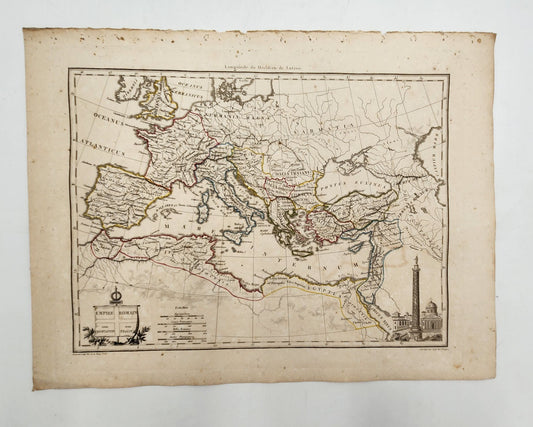 Original Map 1812 of Mediterranean, Europe Atlas Map, Empire Romain sous Constantin sous Trajan - Conrad Malte-Brun / Lapie