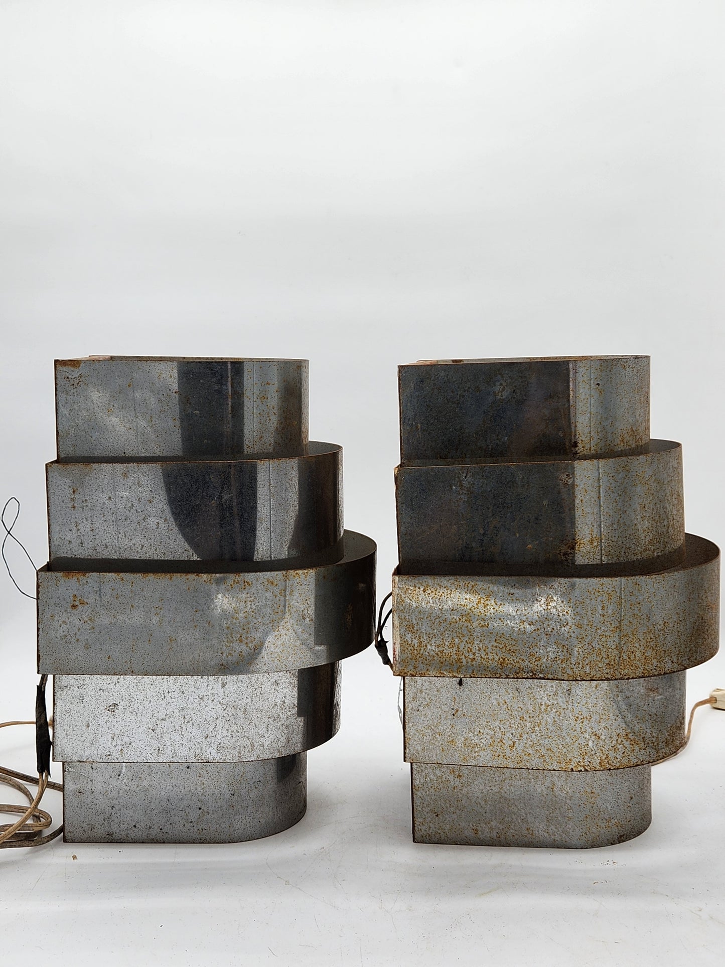 Pair Vintage 1970s Trend Lighting Nested Arch Wall Sconces - MCM Rainbow Ribbon Design