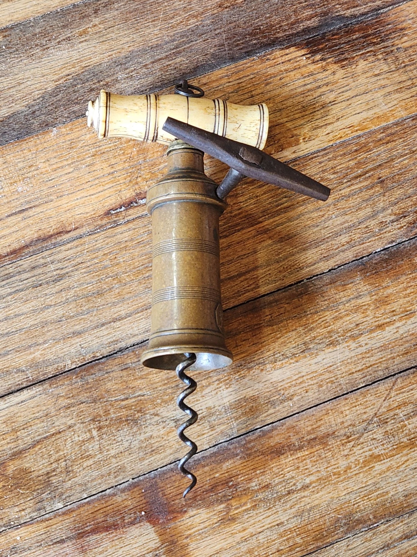 English Thomason Type Kings Screw Mechanical Corkscrew w/ Bone Handle