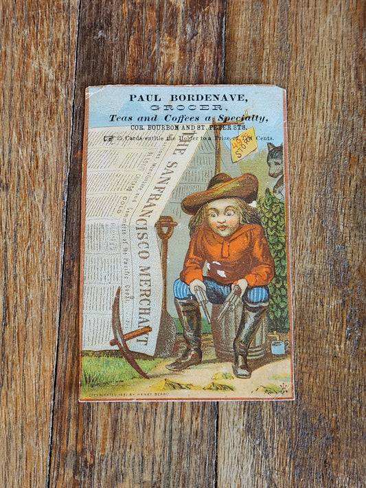 1880s New Orleans Grocer Trade Card Paul Bordenave Bourbon St Henry Beard