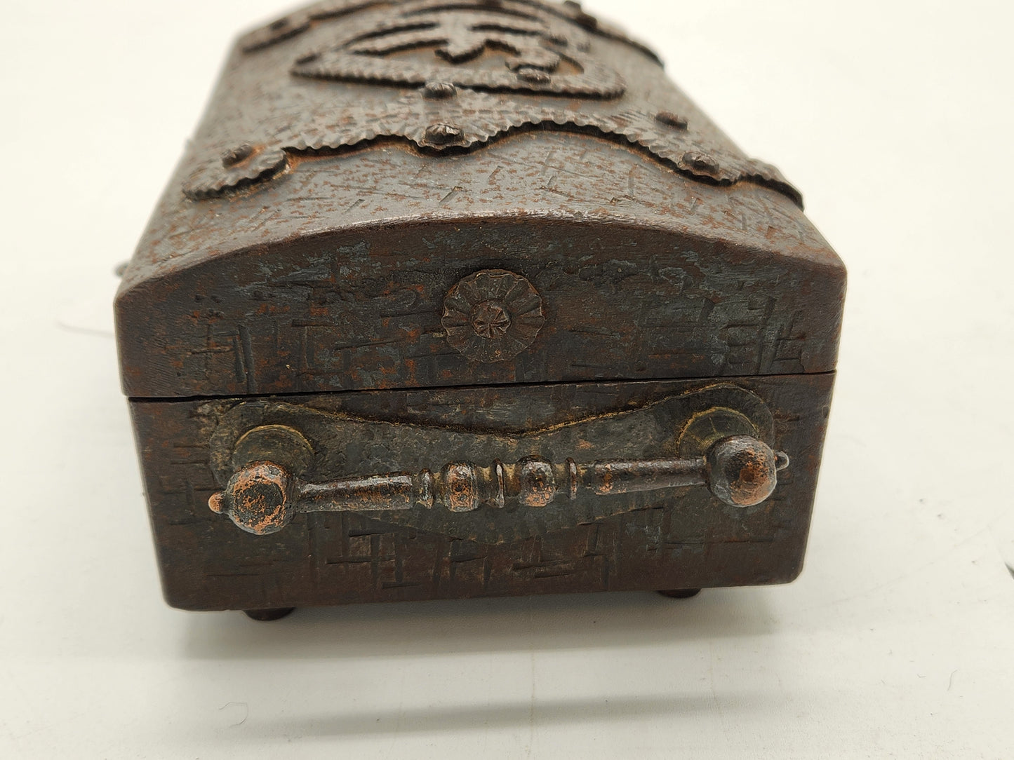 WWII German Trench Art Iron Box 1942 Heidelberg Etched Heart Sweetheart Casket 110th Inf HQ