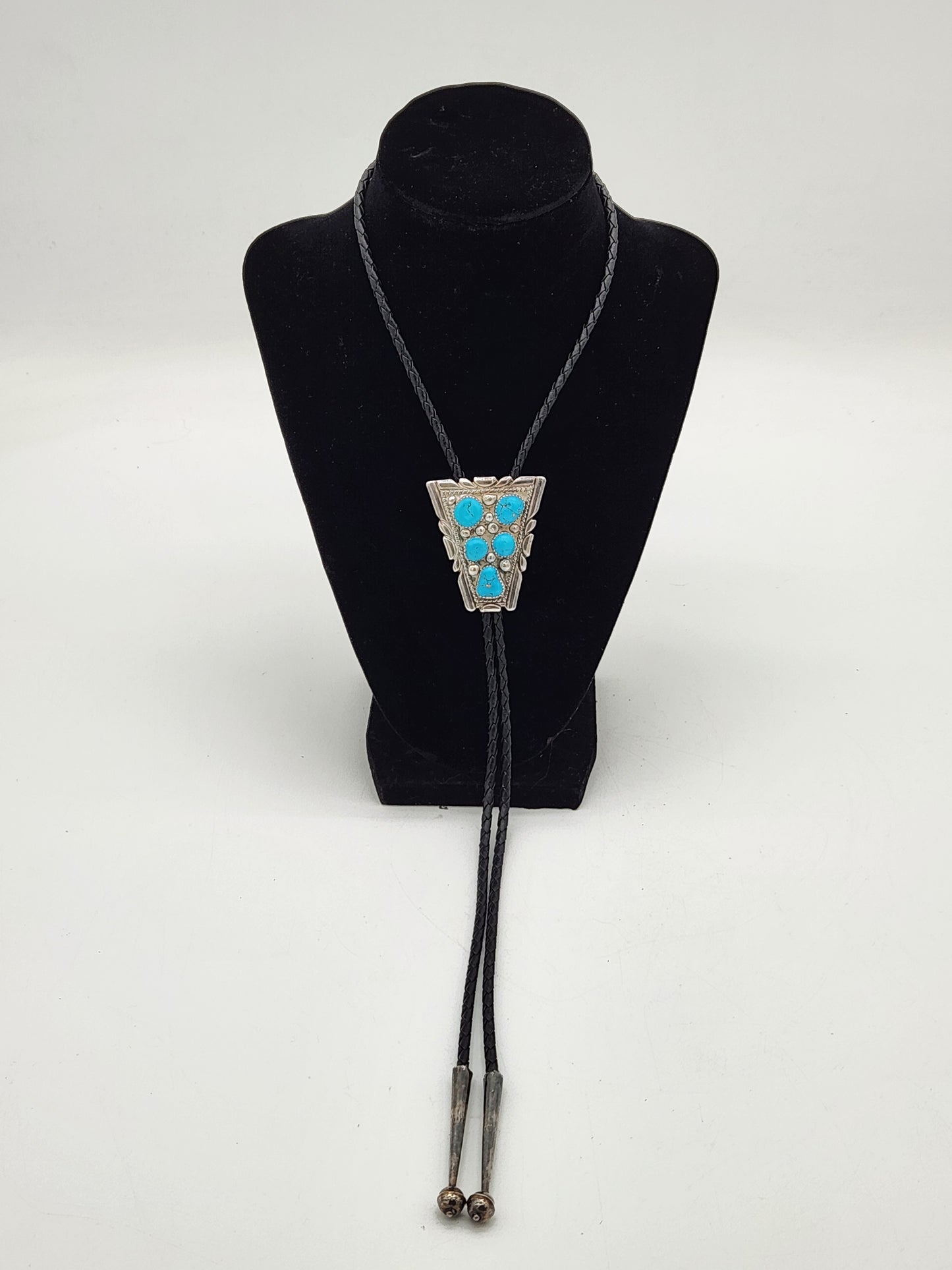 Vintage Navajo Sterling Silver Triangular Turquoise Cluster Bolo Tie