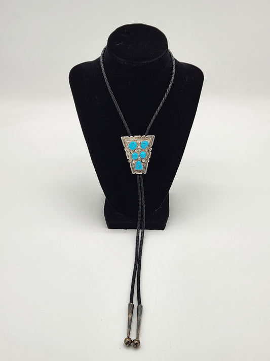 Vintage Navajo Sterling Silver Triangular Turquoise Cluster Bolo Tie