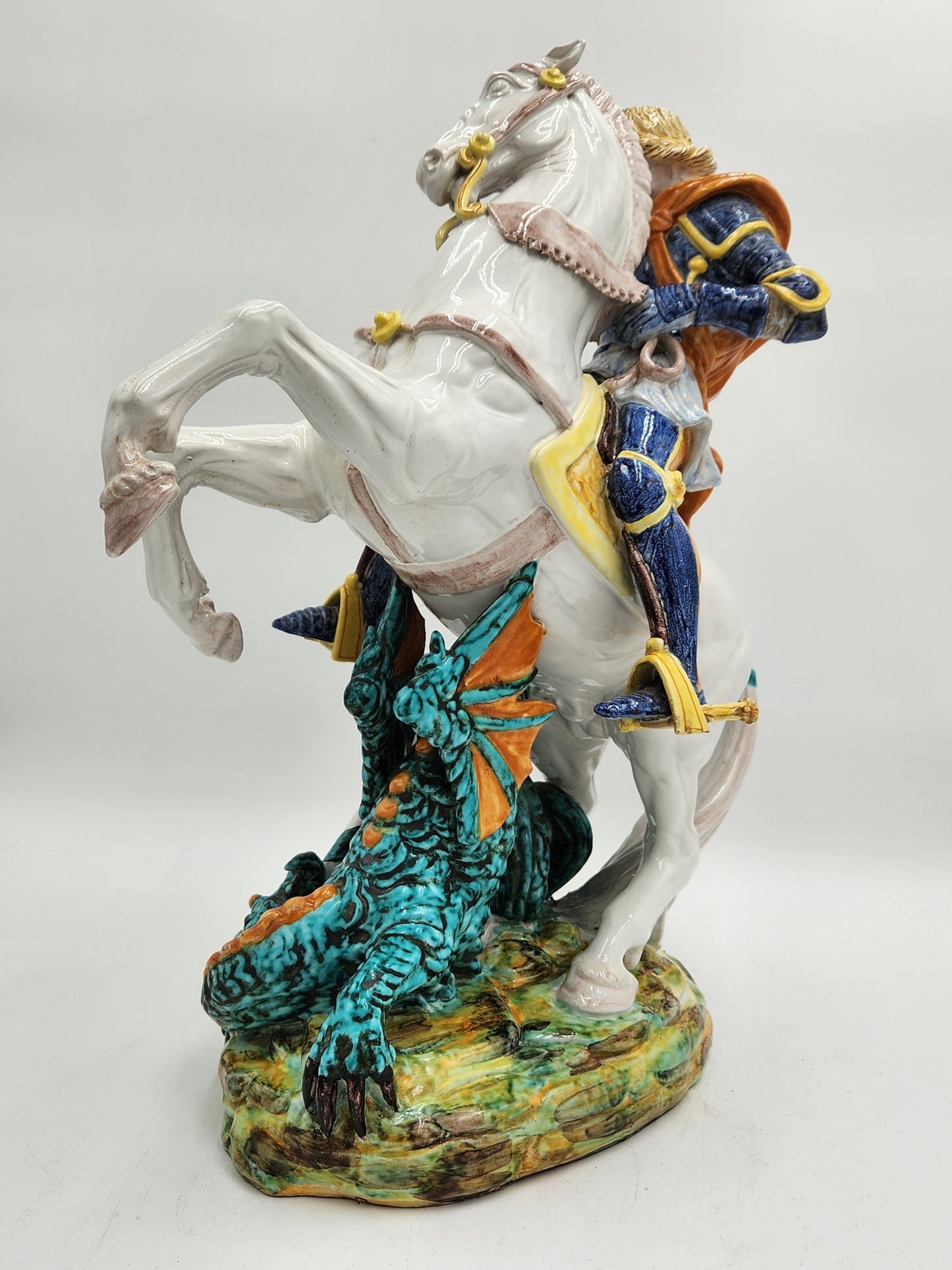 Rare (possibly 1 of a kind) Porcelain Saint George Battling a Dragon Statue