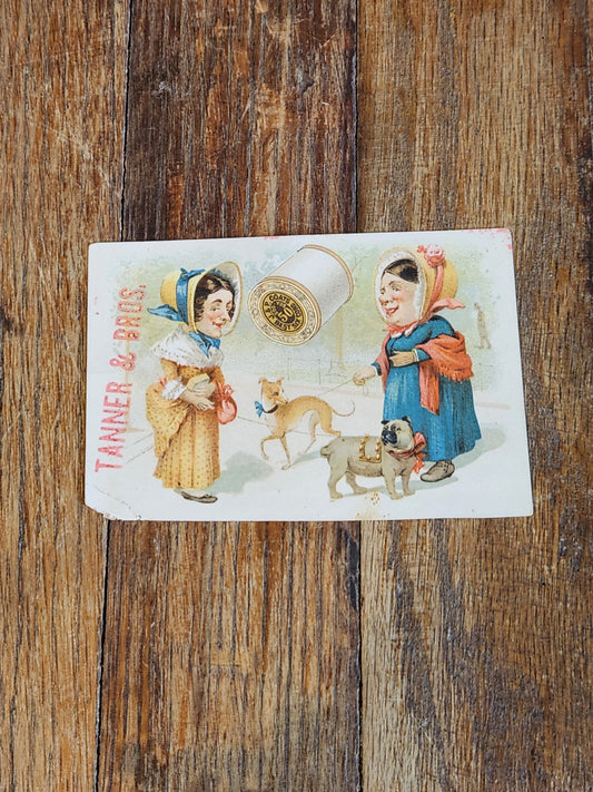 Victorian J & P Coats Thread Trade Card Dogs Pug Advertising Sewing 1880s