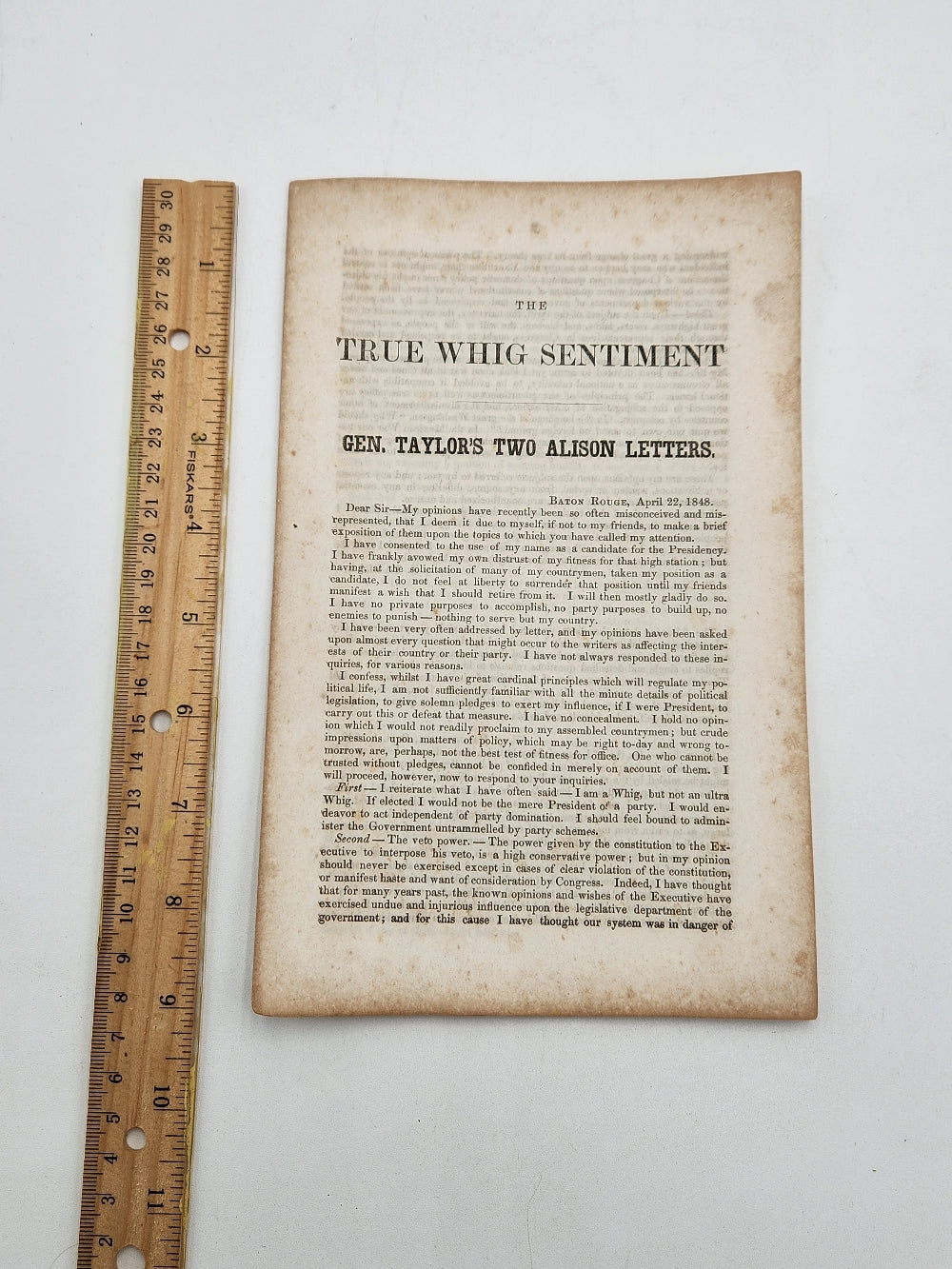 The True Whig Sentiment - General Taylor's Two Allison Letters