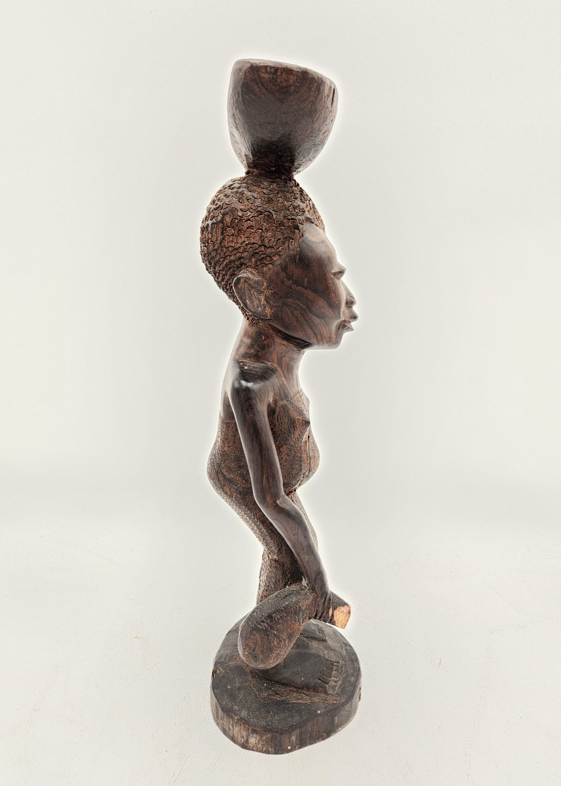 Vintage Wood Carved African Woman Carrying items