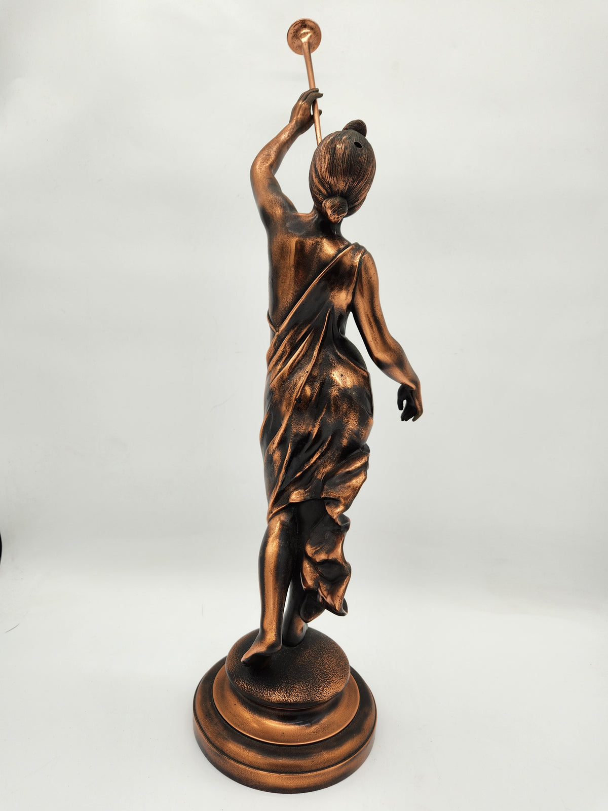 Vintage Art Nouveau Aurora Goddess of Dawn Trumpet Statue Bronze Patinated Spelter