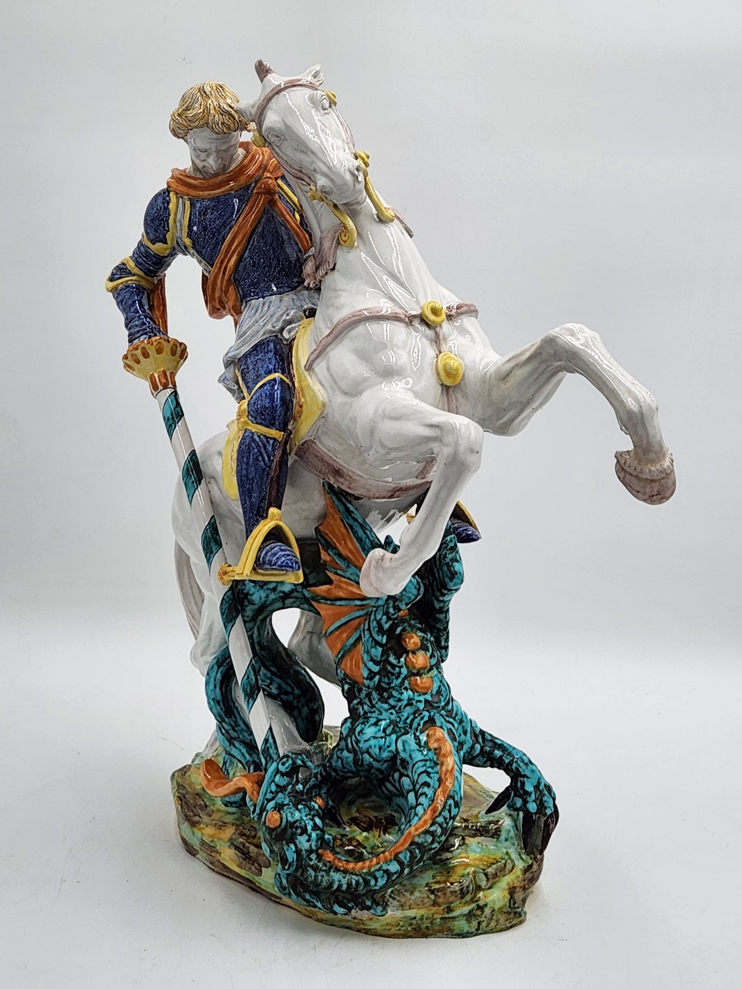 Rare (possibly 1 of a kind) Porcelain Saint George Battling a Dragon Statue