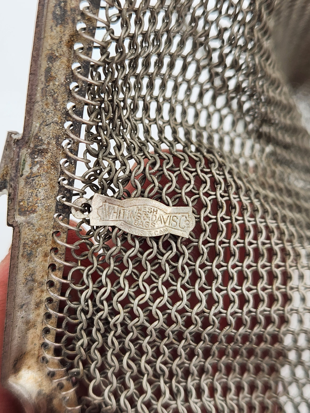 Antique Whiting & Davis Silver Tone Ring Mesh Flapper Evening Bag Chain Purse 1920s