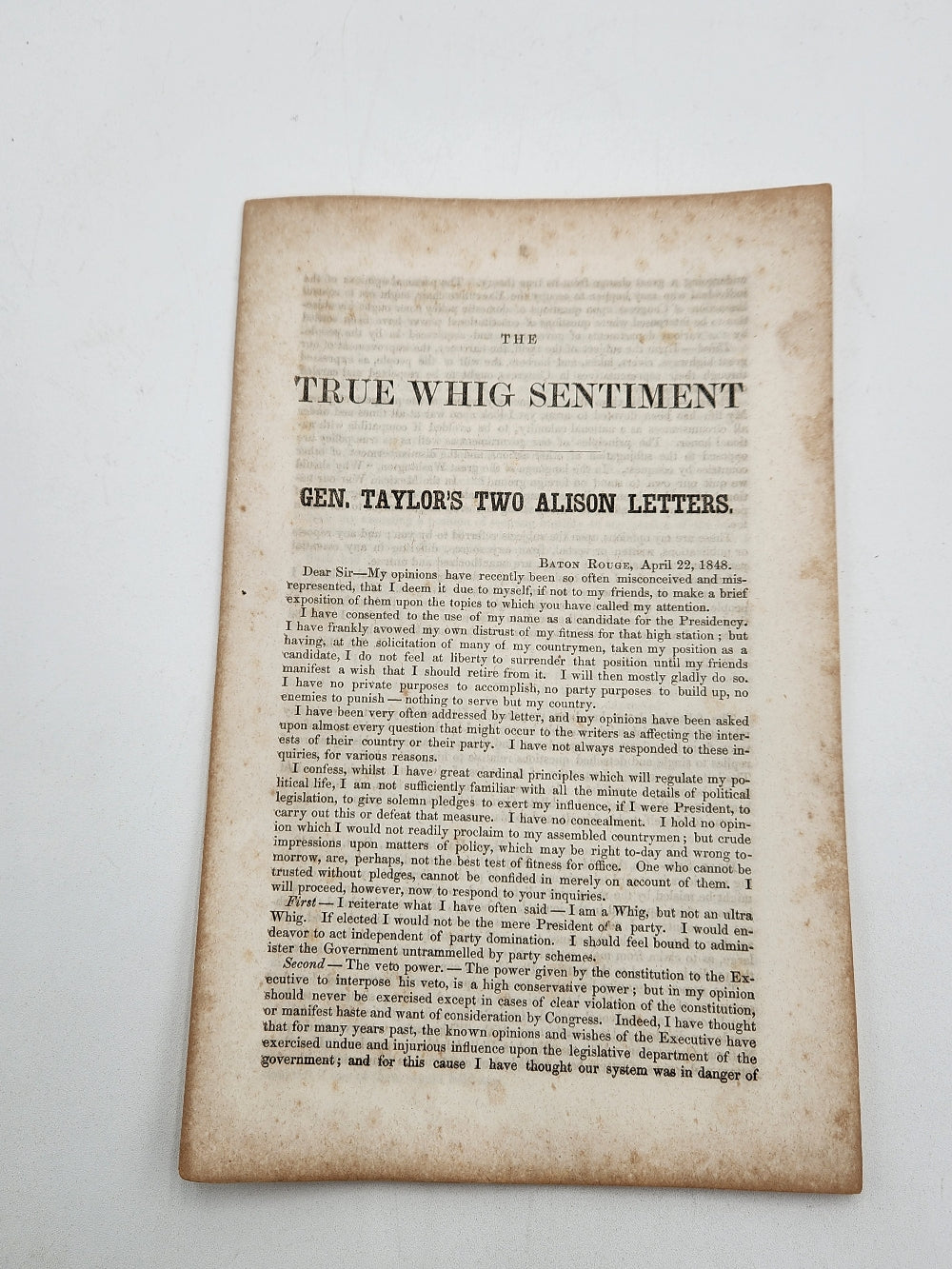 The True Whig Sentiment - General Taylor's Two Allison Letters