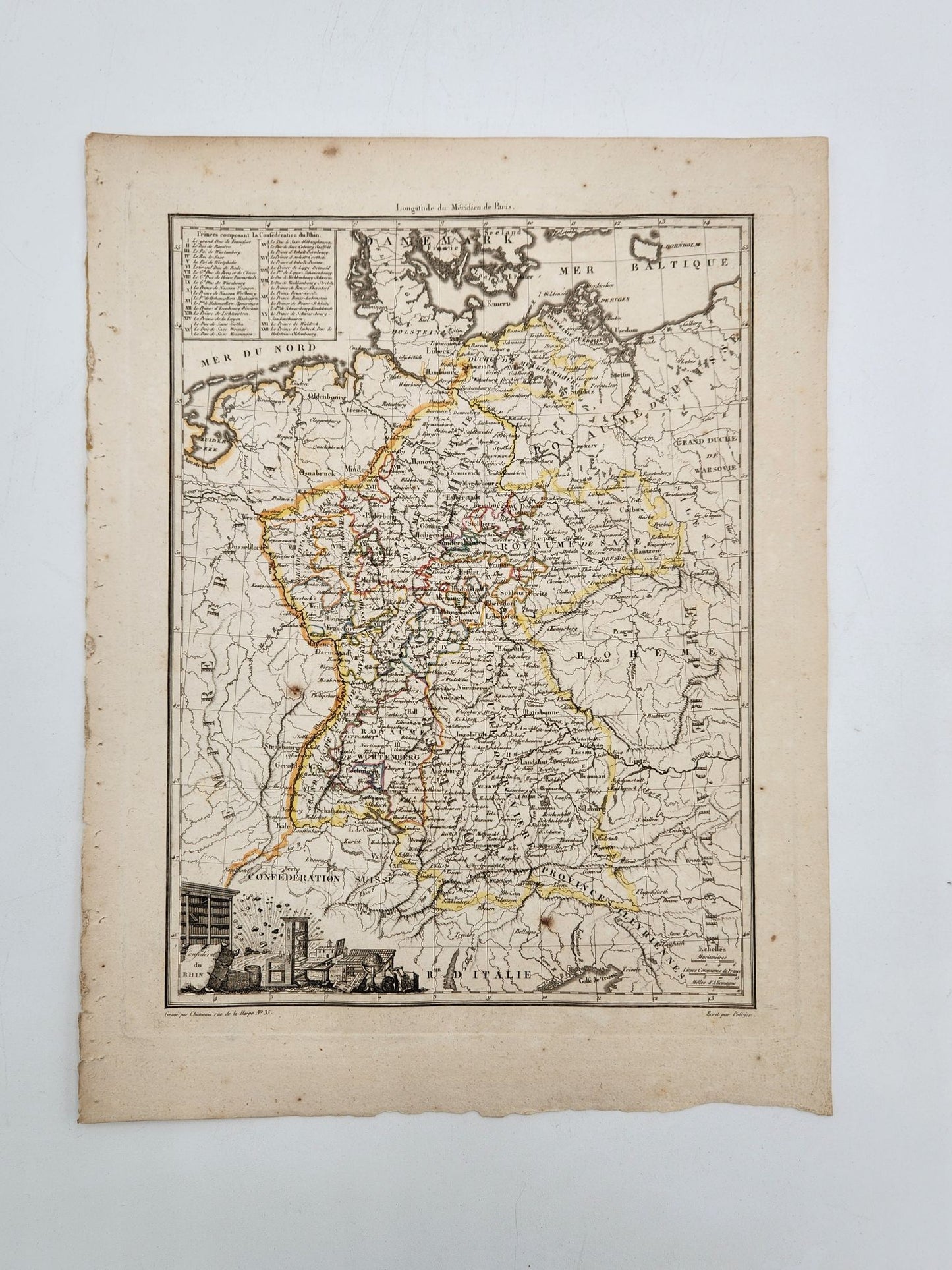 Antique Map 1812 of Alexandre, Confederat Du Rhin - Conrad Malte-Brun