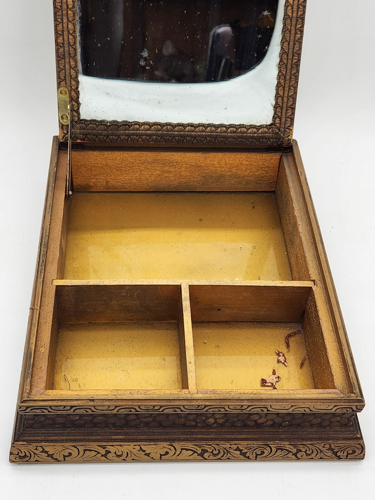 Antique Victorian French Courting Scene Vanity Dresser Box Hinged Mirror Wood Casket