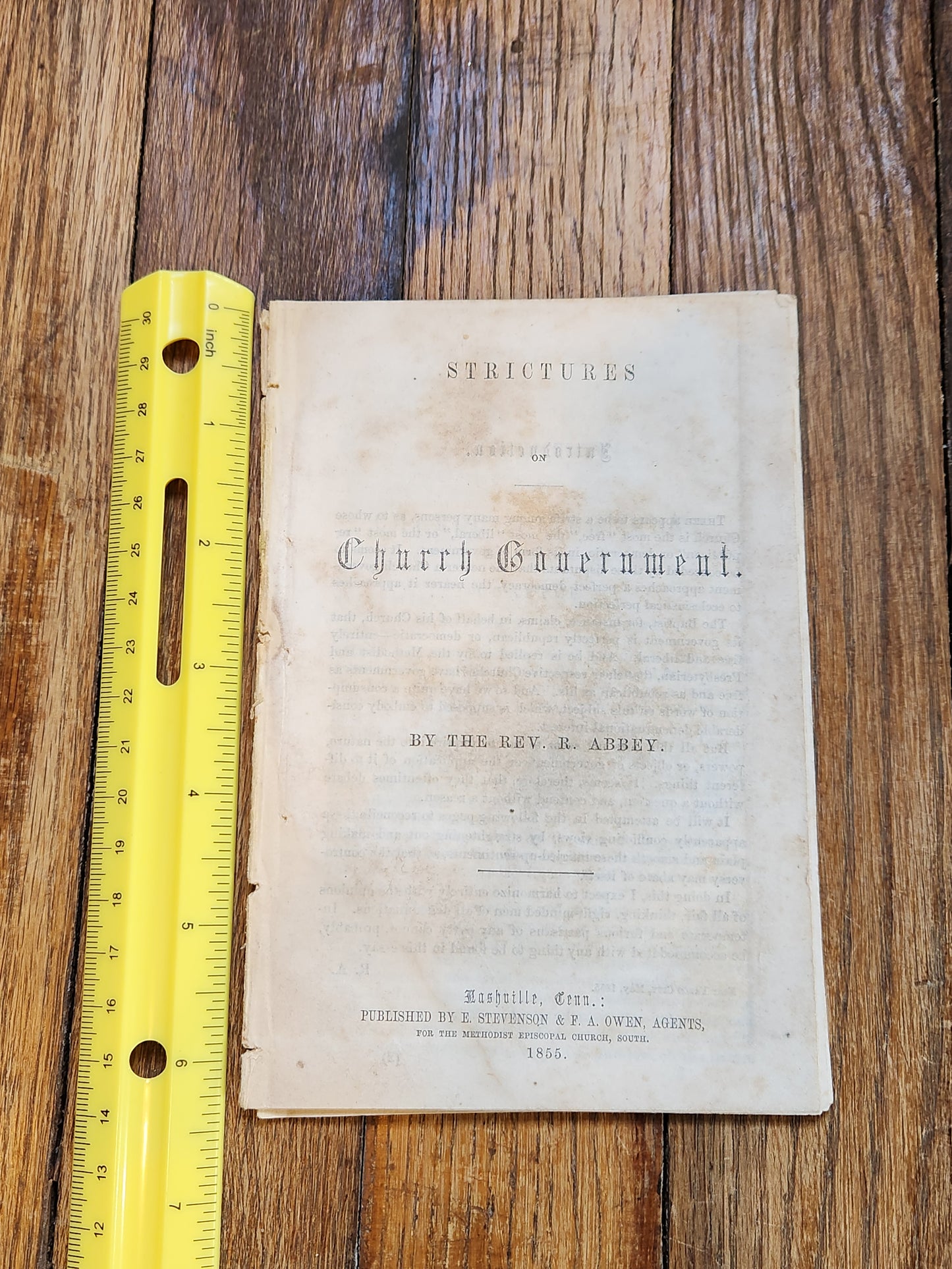 1855 Strictures on Church Government Rev. R. Abbey — Early Methodist Episcopal South Pamphlet, Nashville