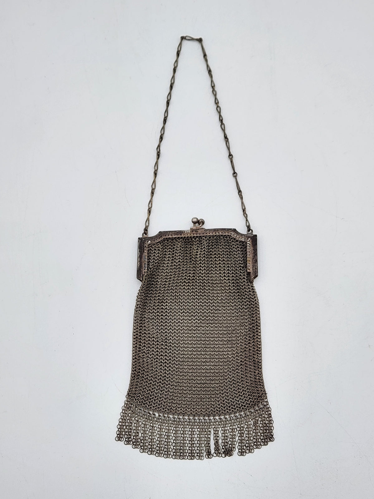 Antique Whiting & Davis Silver Tone Ring Mesh Flapper Evening Bag Chain Purse 1920s