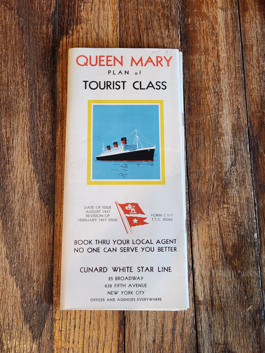 Queen Mary Plan of Tourist Class 1937 Brochure