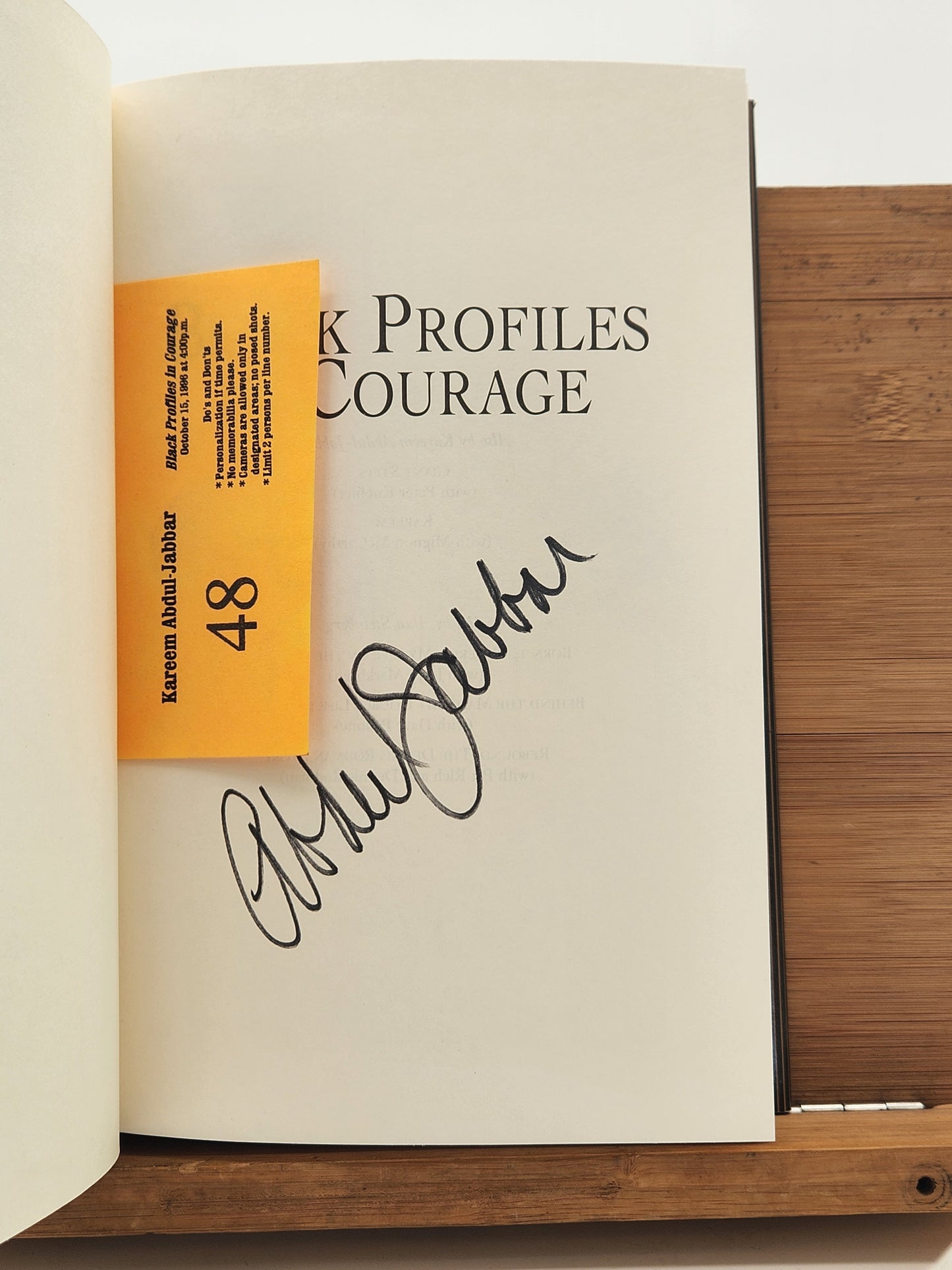 Signed 1996 first edition of Kareem Abdul-Jabbar’s Black Profiles in Courage, honoring African-American heroes.