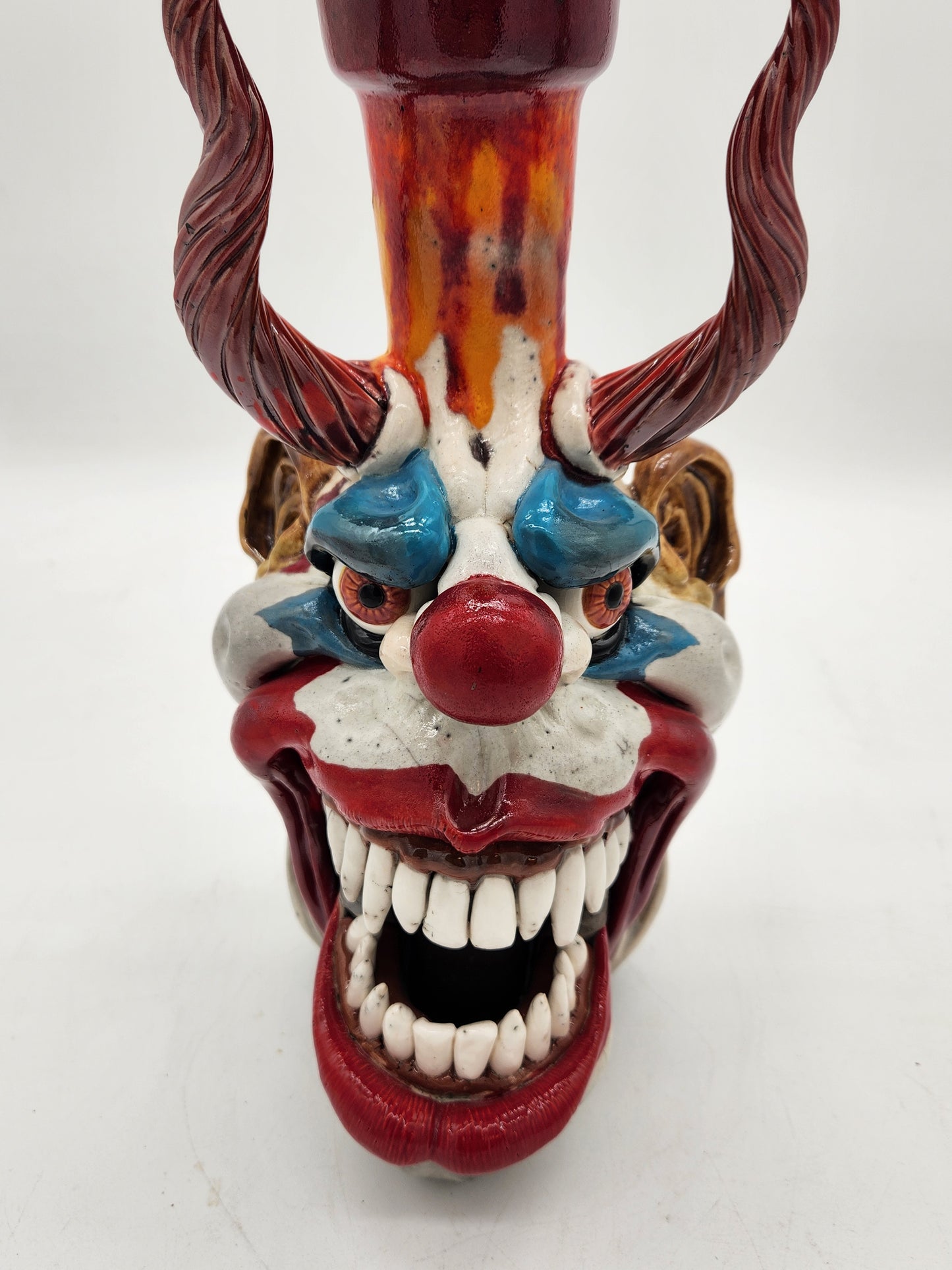 Kinetic Horned Clown Face Jug – Studio Art Pottery Sculpture – Signed “IX” – Mouth Opens – One-of-a-Kind
