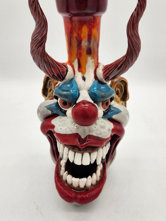 Kinetic Horned Clown Face Jug – Studio Art Pottery Sculpture – Signed “IX” – Mouth Opens – One-of-a-Kind