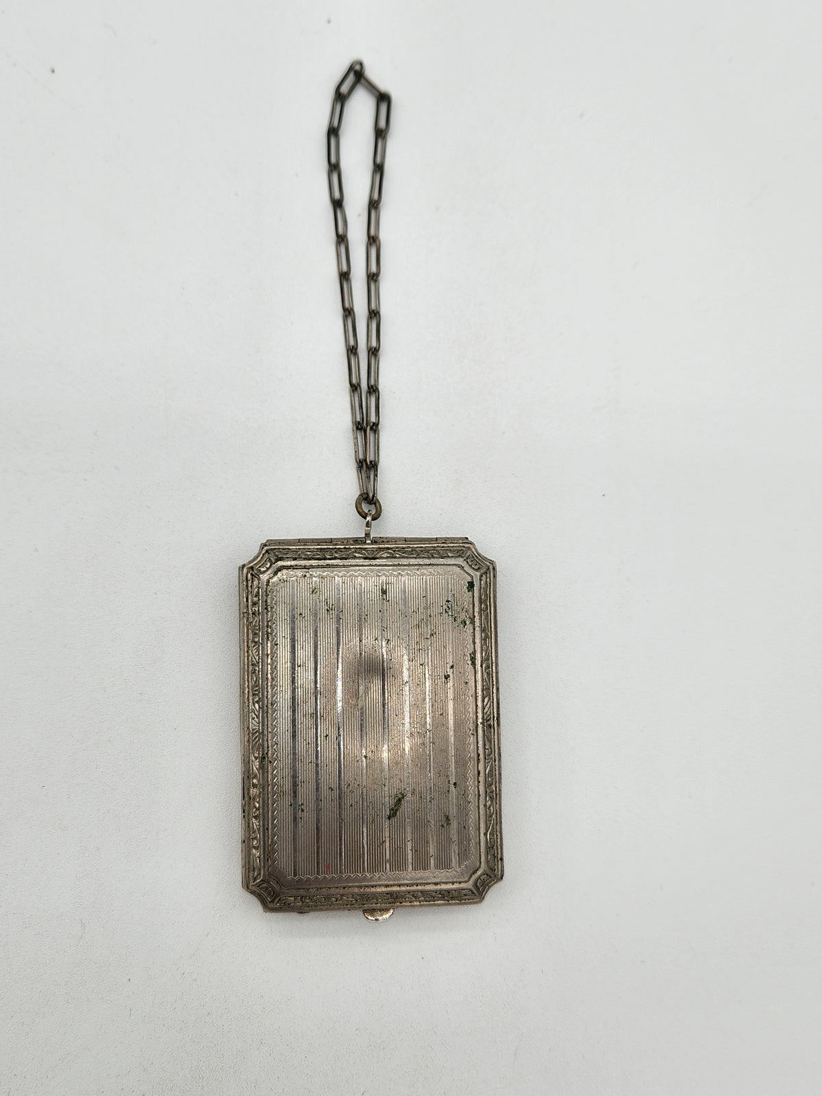 Antique 1920s EVANS Art Deco Dance Compact Chatelaine Paperclip Chain Rouge Mirror