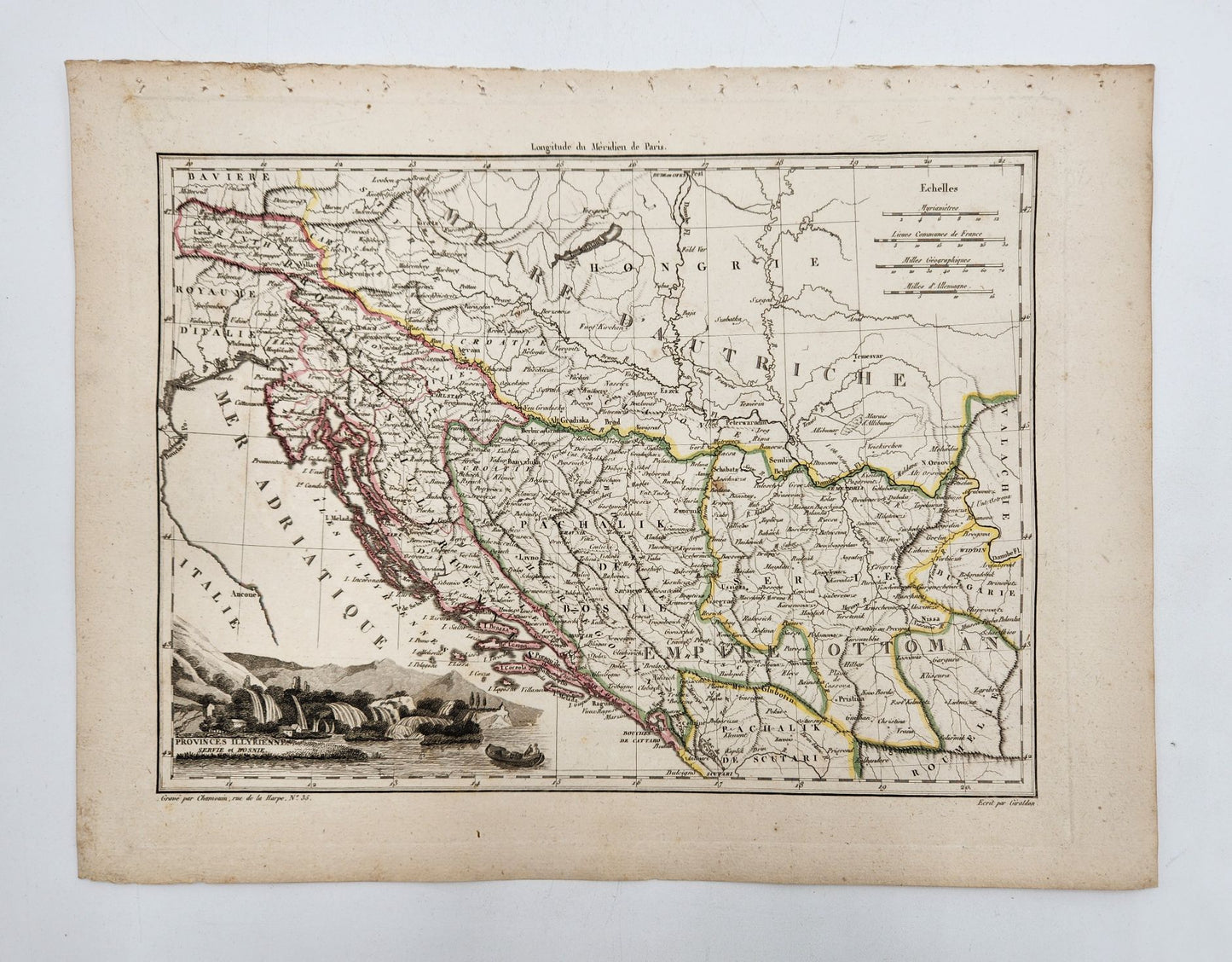 Historic Map 1812 of Bosnia and Herzegovina,Provinces Illyriennes, Servie et Bosnie - Conrad Malte-Brun