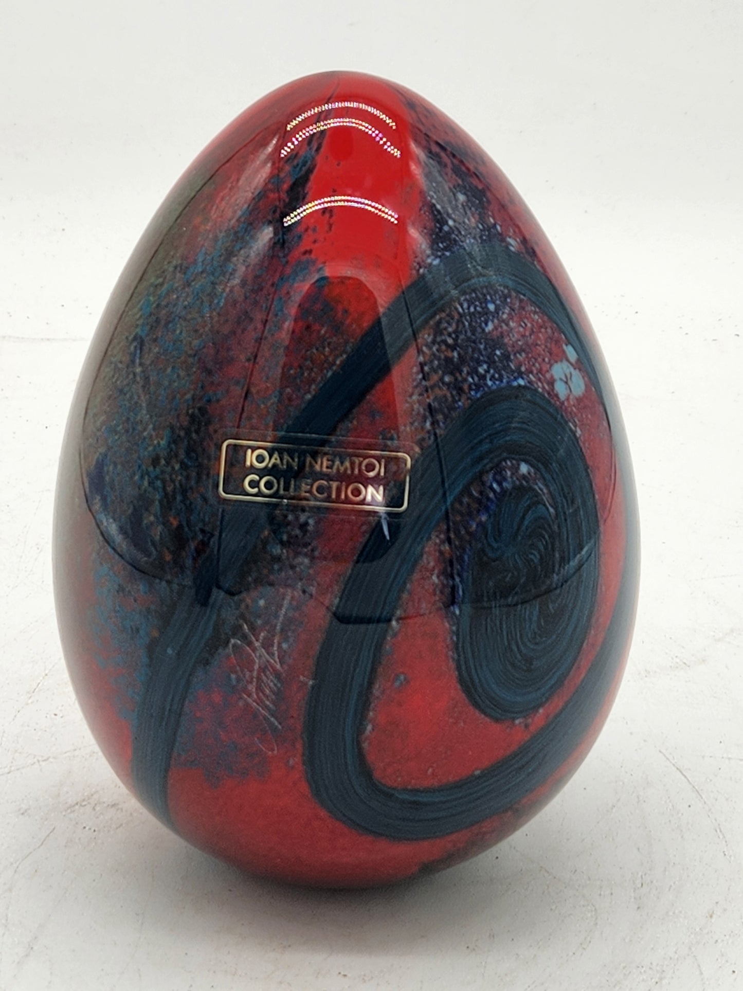 Ioan Nemtoi Hand Blown Art Glass Egg Sculpture – Romanian Studio Glass – Large Ovoid