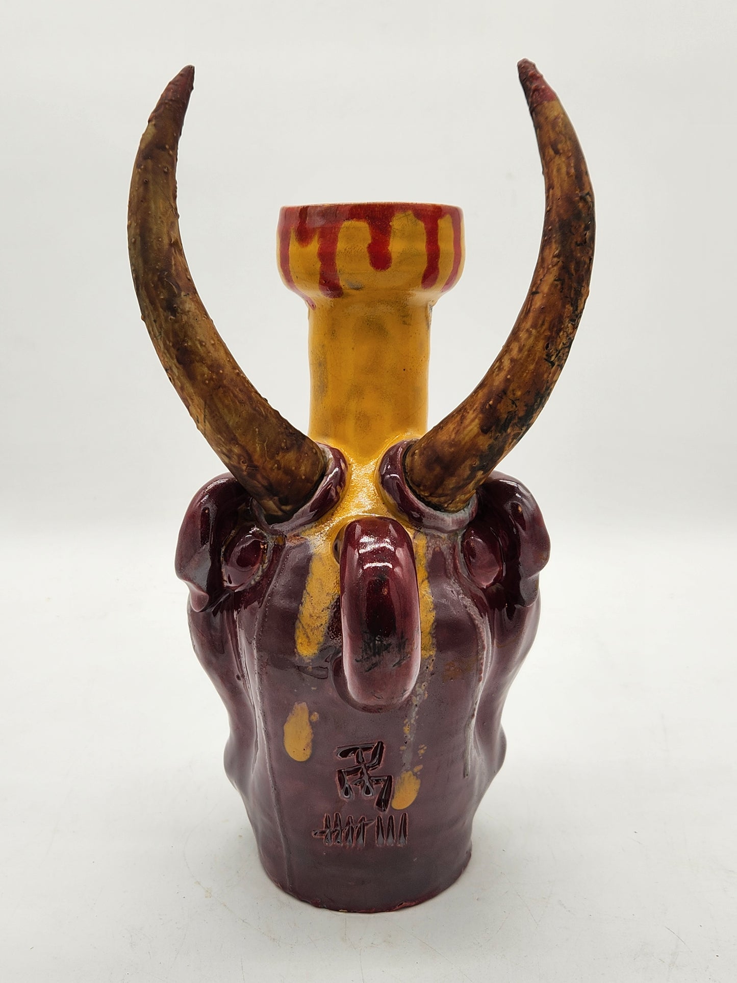 One-of-a-Kind Horned Demon Sculpture – Studio Art Pottery Face Jug – Signed & Marked