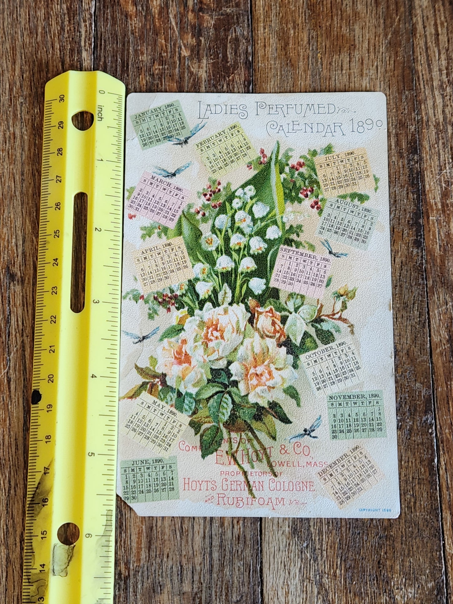 1890 Ladies Perfumed Calendar Hoyt’s German Cologne Trade Card Victorian