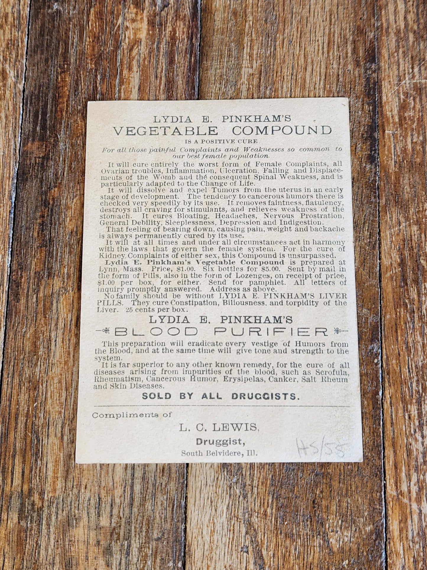 Victorian Trade Card Lydia E. Pinkham’s Vegetable Compound Winter Scene