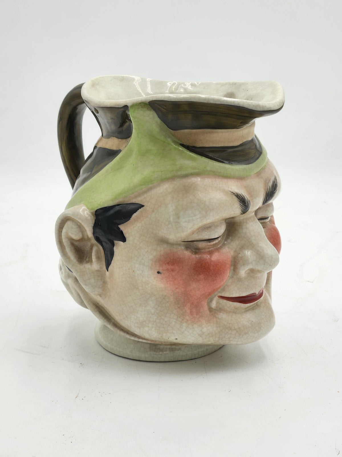 Antique Sarreguemines French Majolica Pottery Face Puck/Jester Toby Jug Pitcher